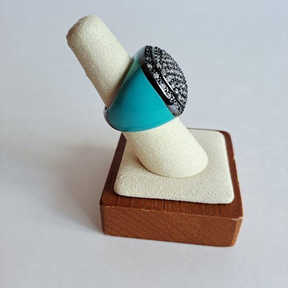 Angelique de Paris Sterling Silver Cubic Zirconia Resin Blue Square Ring Size 7 - Picture 10 of 13